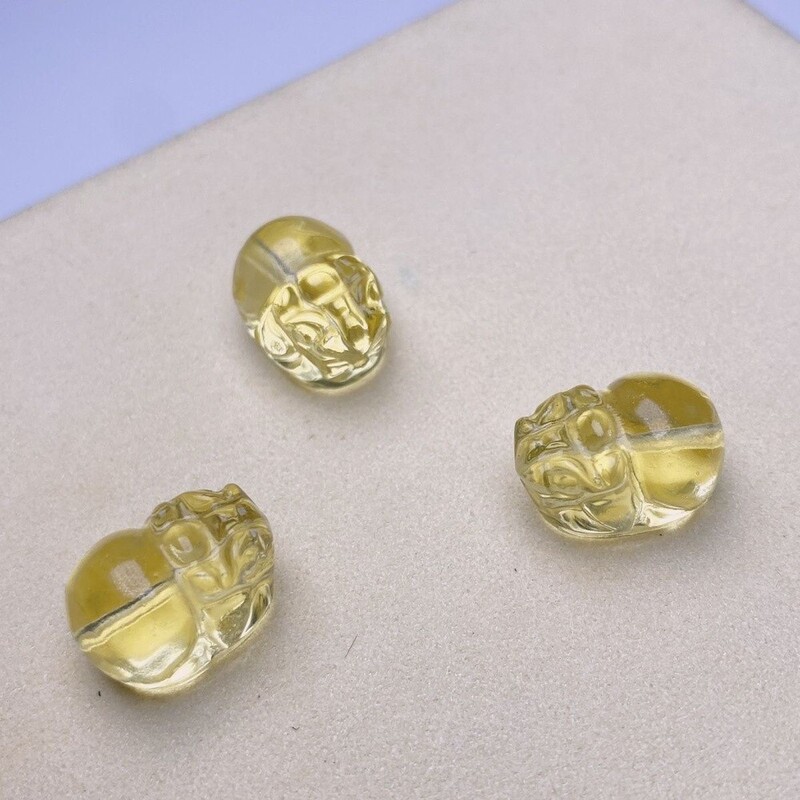 Natural Citrine Lemon Crystal Pixiu Loose Stone, Piezoelectric Stone, Gold and Silver Obsidian with Through-Hole, Various Materials Available for Jewelry