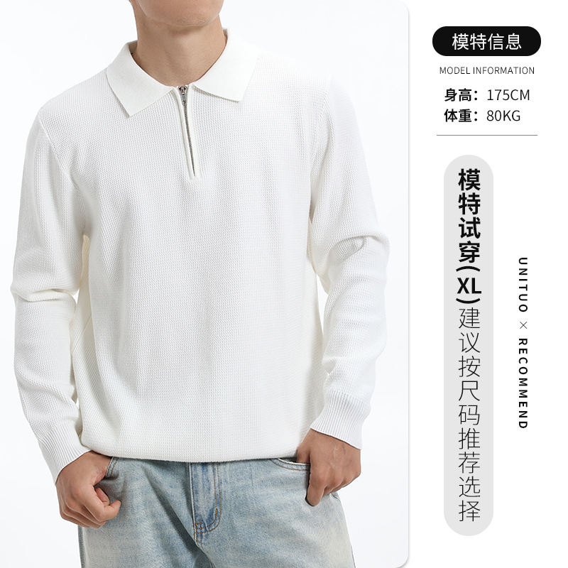 Otoño y invierno de alta calidad polo de punto de manga larga hombre con solapa de negocios medio cremallera de moda suéter de piña estadounidense