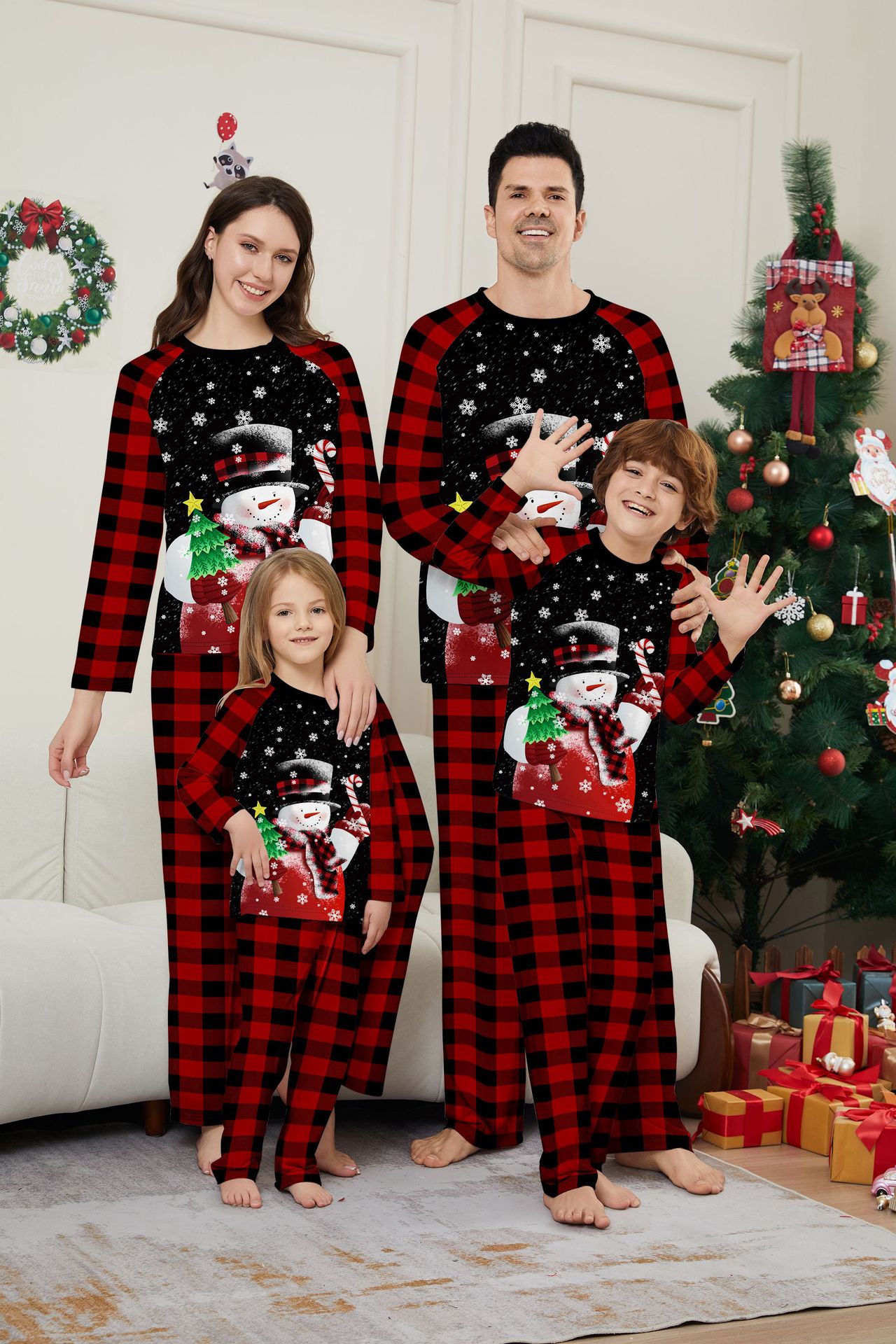 Christmas snowman candy cane snowflake Christmas family suit printed homewear sleep_voghion.com