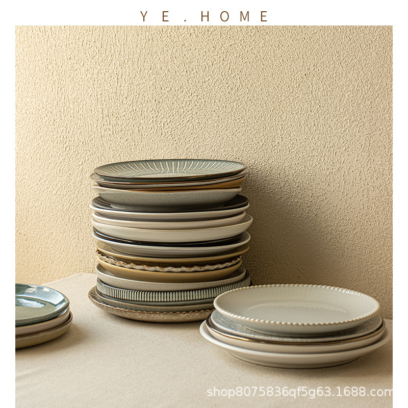 High Color Value Ceramic Large Plate Collection Nordic Style Flat Plate Western Food Plate Creative Shallow Plate Round Dish Household Tableware
