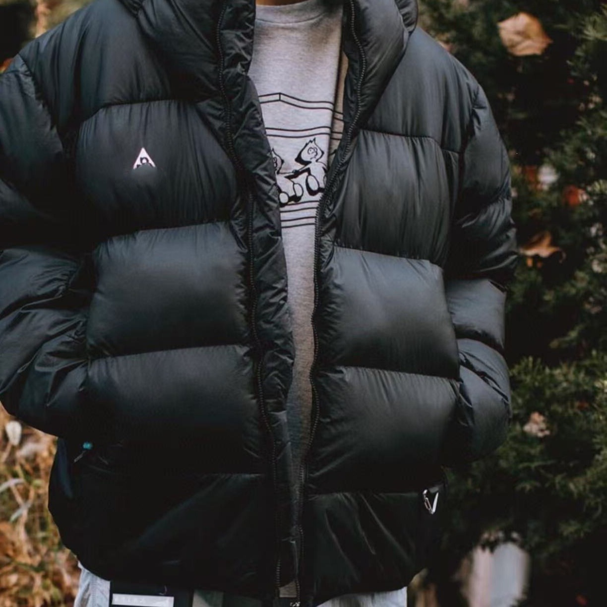 ACG Winter Down Cotton Jacket, Windproof, Waterproof, Thickened, Embroidered, Warm Puffer Coat, Loose Fit, Unisex Hooded Jacket