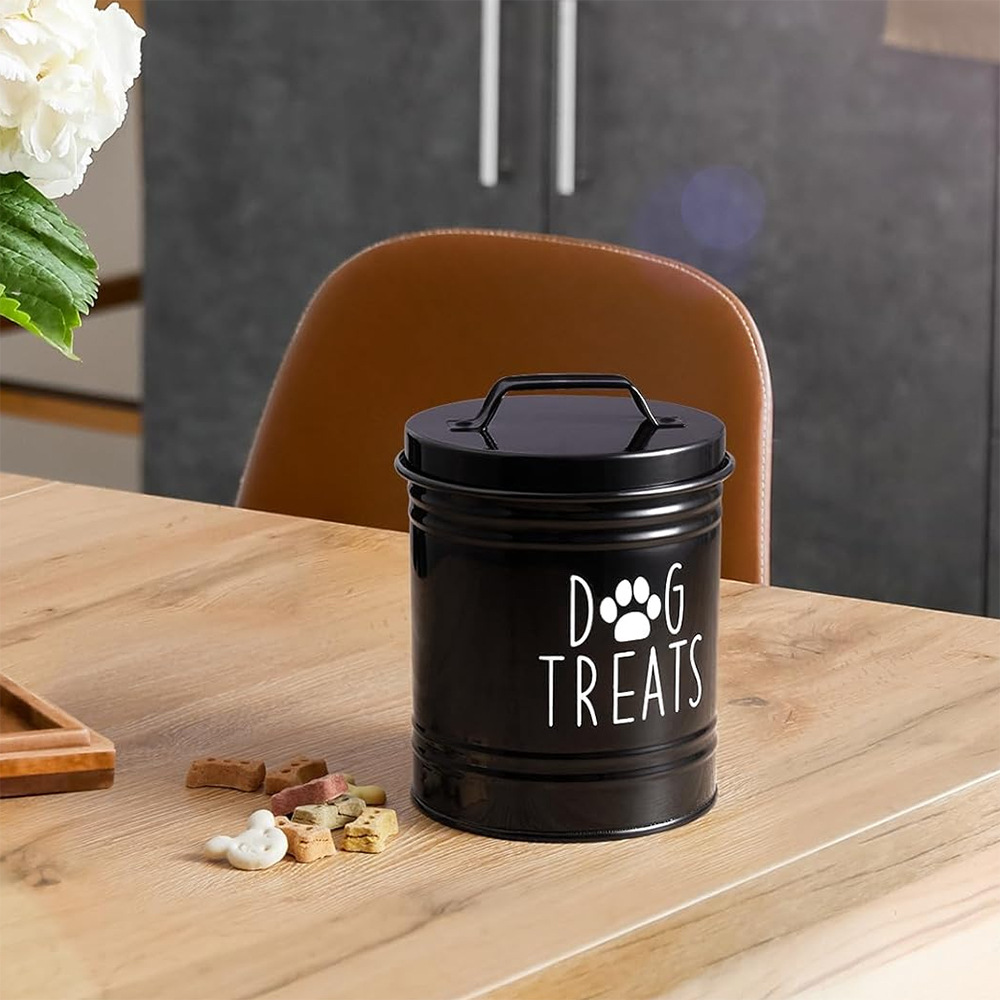Cubo de almacenamiento de comida para perros, hierro forjado, caja de almacenamiento de comida para mascotas domésticas transfronterizas, bocadillos para perros y gatos, hueso, lata sellada de metal de gran capacidad