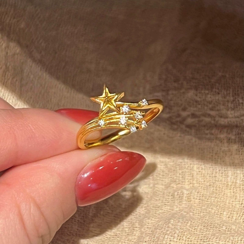 Small design universal ring with stone with zircon, light luxury style