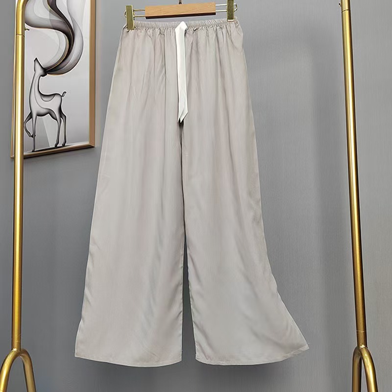 Pijama de seda de algodón para mujer, pantalones anchos de mujer embarazada de seda de algodón con estampado fino de verano