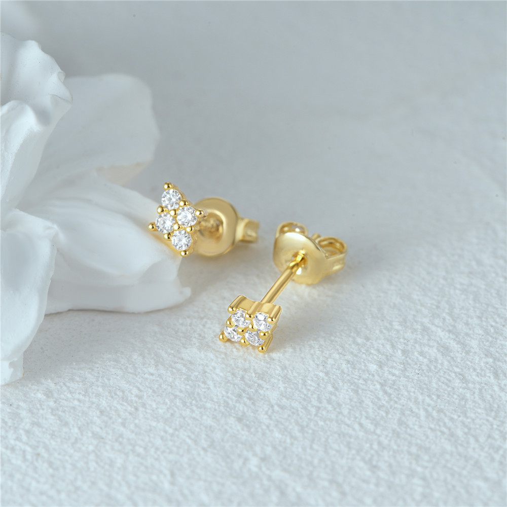 1 Pair Simple Style Cactus Moon Flower Plating Inlay Sterling Silver Zircon 18k Gold Plated Ear Studs display picture 5