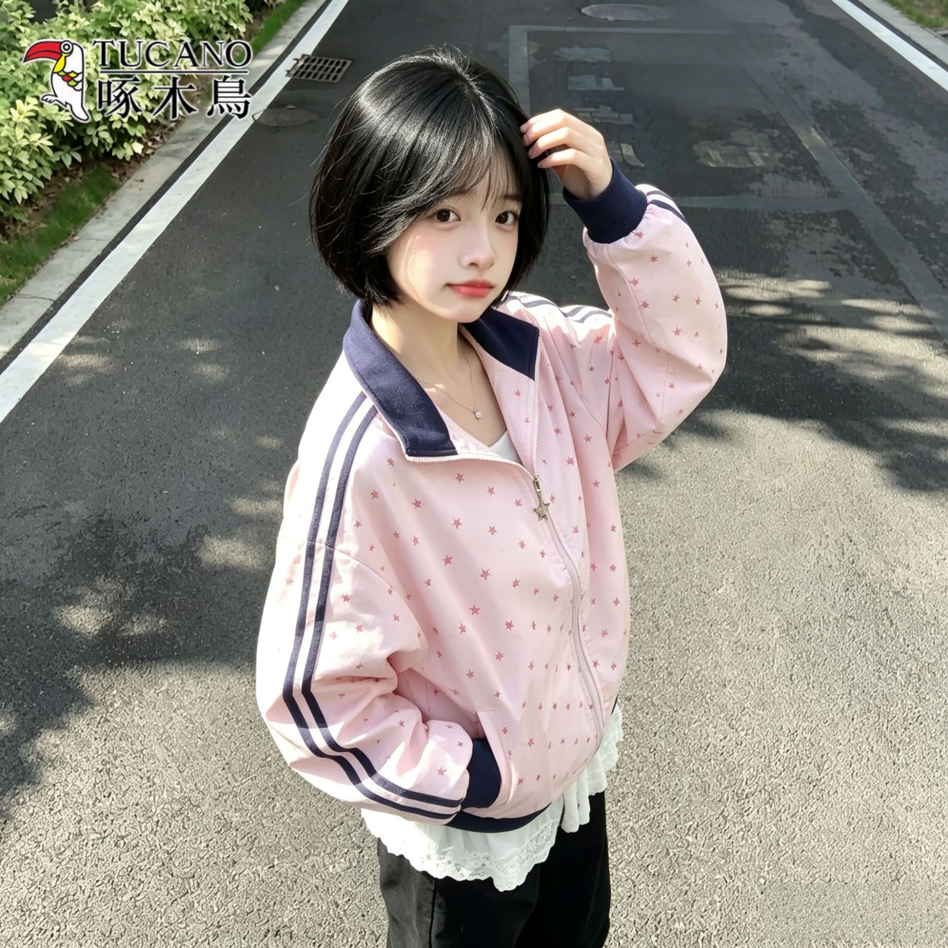 啄木鸟条纹星星印花外套女2026新款秋季小个子韩系初中生学院风夹