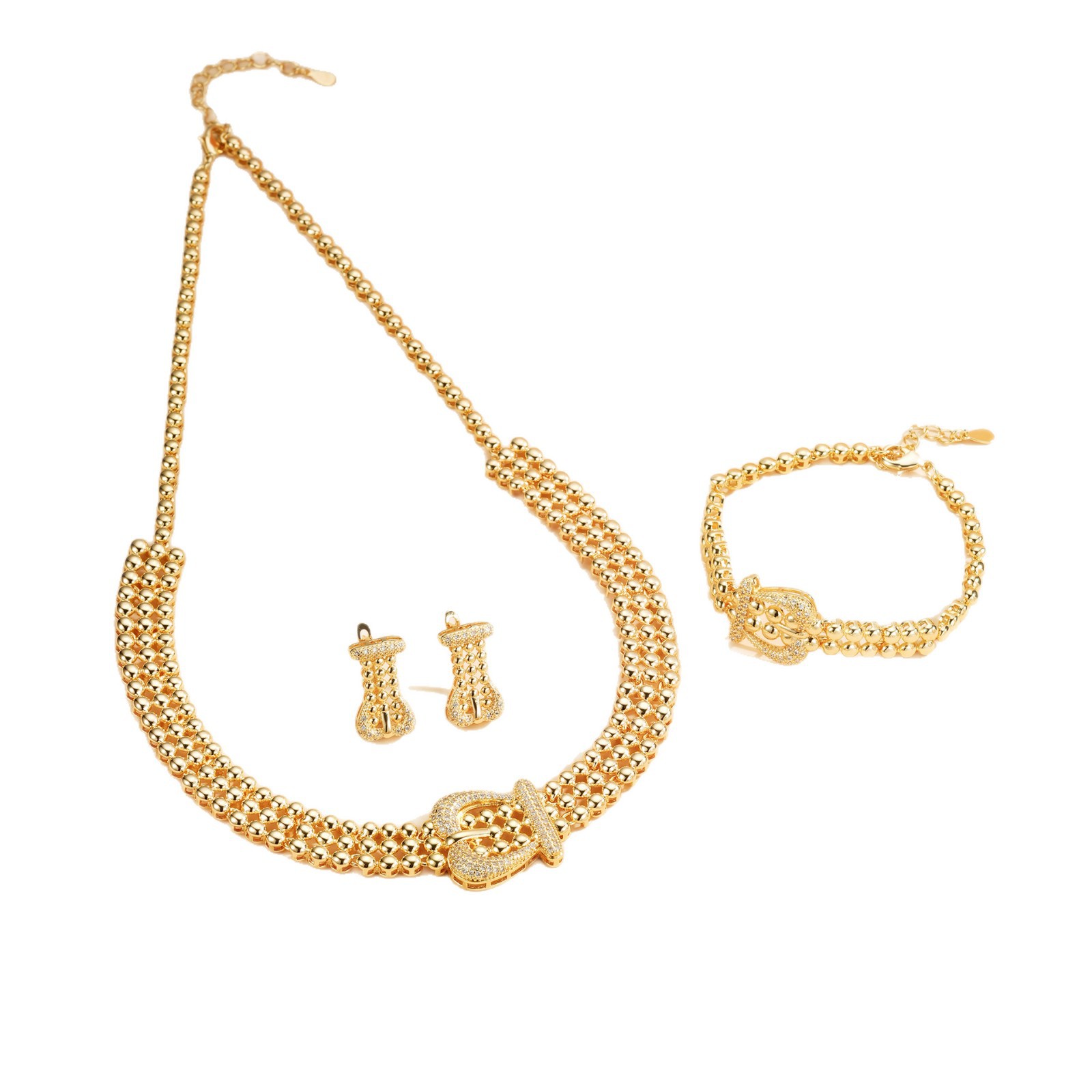 Joyería de moda de alta gama conjunto de collares pendientes pulseras anillo de cuatro piezas conjunto de lujo europeo y americano vestido de fiesta joyas
