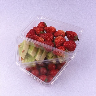 Disposable Rectangular Sealed Fresh Fruit Cut Fresh-keeping Box with Lid Strawberry Cherry Small 400g Packaging Box ins