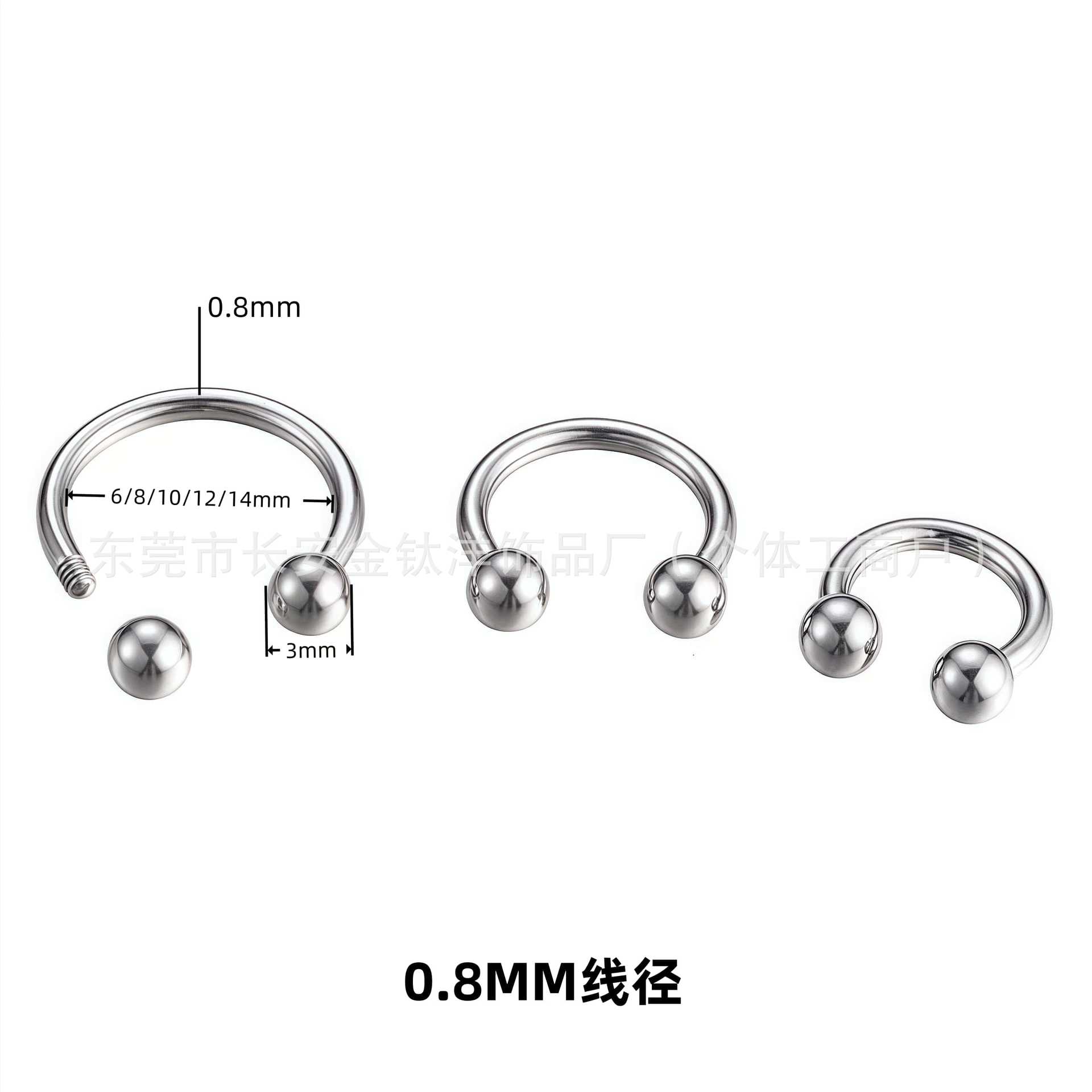 F136 Titanium 0.8mm Wire Diameter External Thread Horseshoe Nose Ring Lip Ring Ear Bone Nail G23 Titanium Alloy Body Piercing Jewelry detail image 8