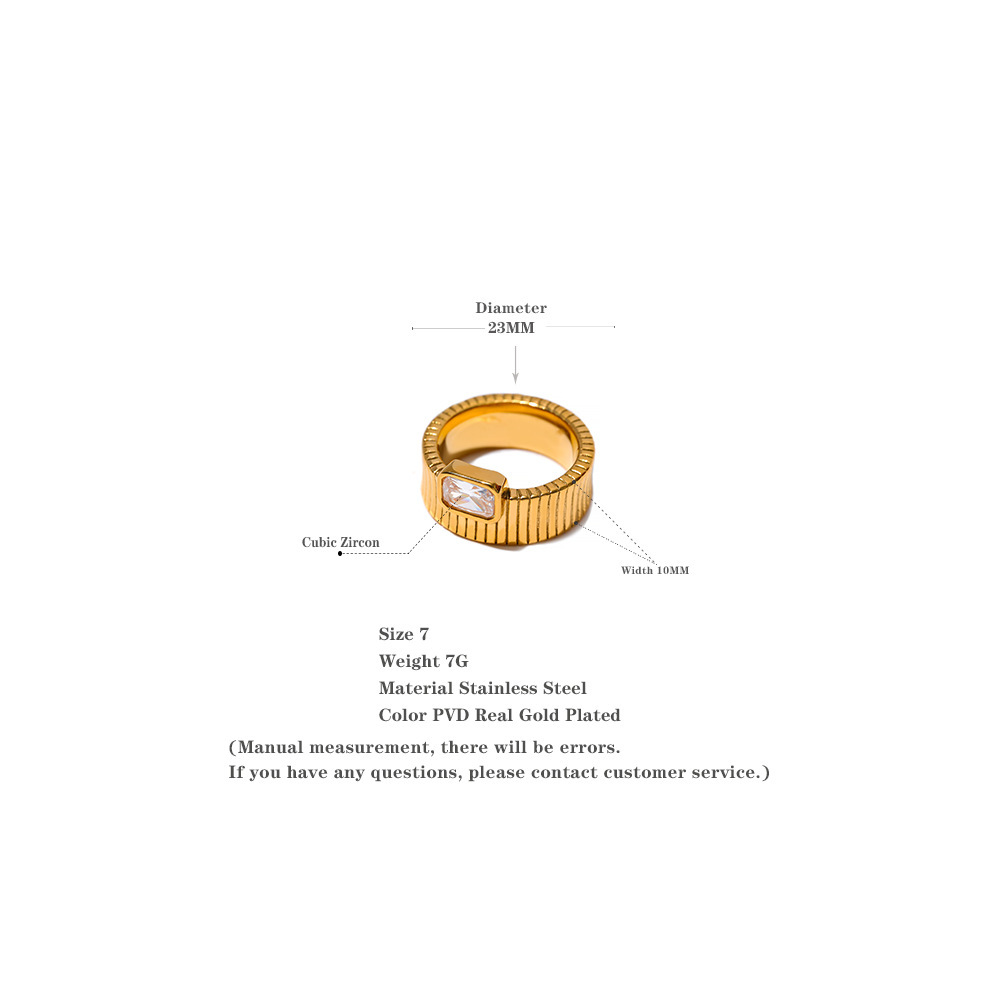 304 Stainless Steel Gold Plated Retro Plating Inlay Square Zircon Rings display picture 6