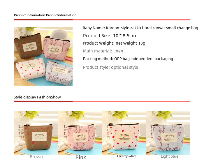 Japanese and Korean style small fresh floral coin purse pastoral style mini cartoon canvas bag portable key bag coin bag_voghion.com