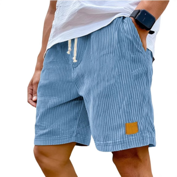 2025 European and American Cross-Border Amazon New Men's Retro Embroidered Logo Corduroy Fashion Lace-Up Casual Shorts