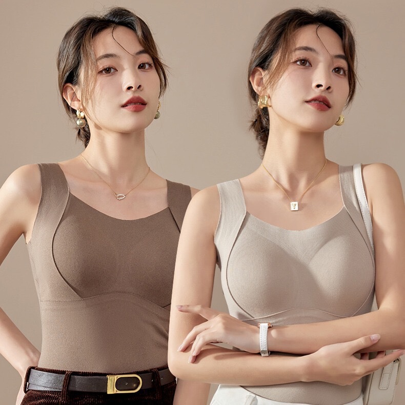 Autumn and Winter New Cashmere German Velvet Warm Vest with Chest Pad One-piece Wear-free Bra All-match Seamless Base Top