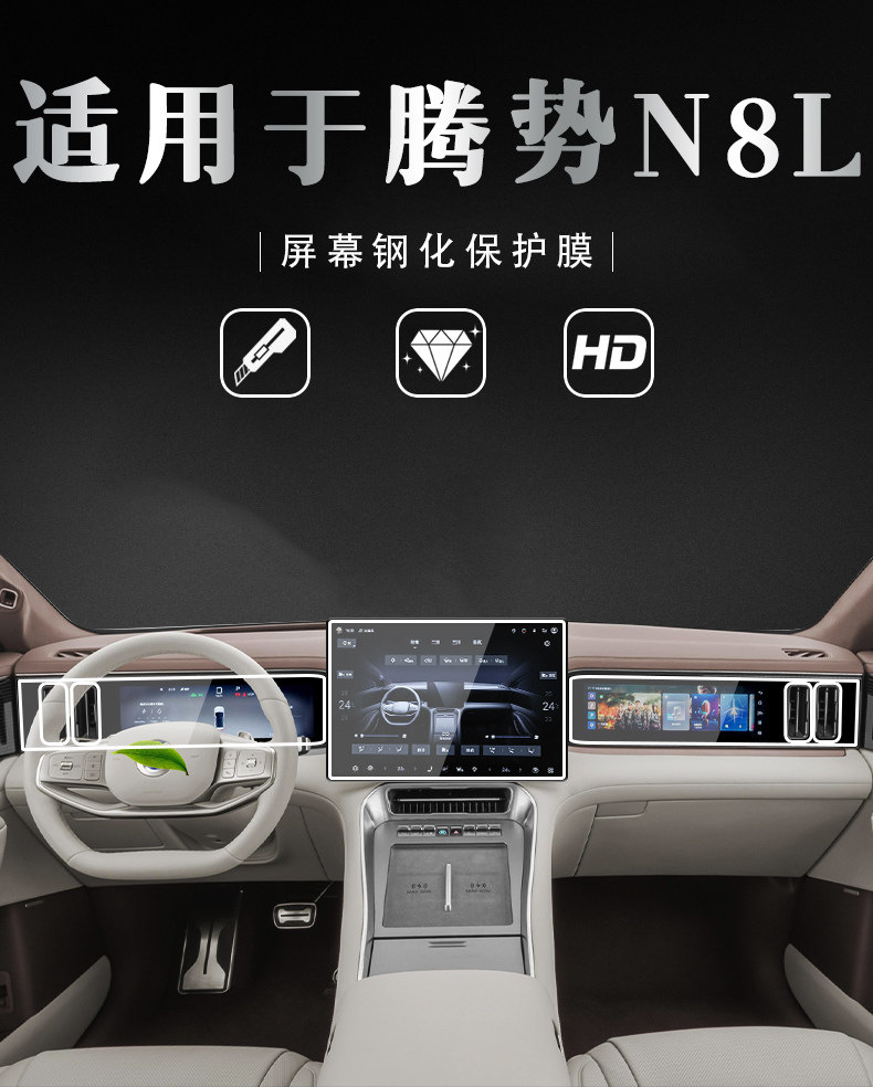 Suitable for 25 Models of Denza N8L Central Control Navigation Instrument Interior Display Screen Protective Tempered Film Car Interior Accessories