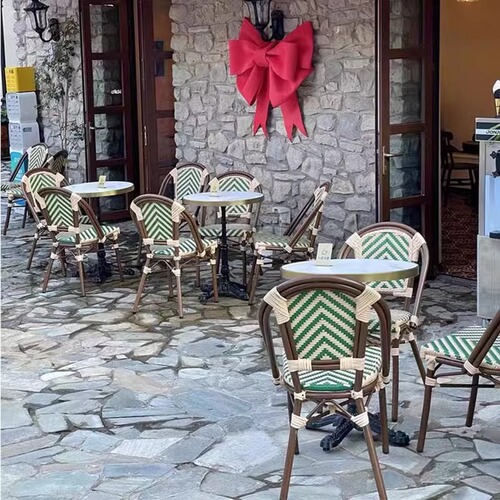 Outdoor onyx marble dining table French café restaurant milk tea shop bed and breakfast vintage wicker furniture set
