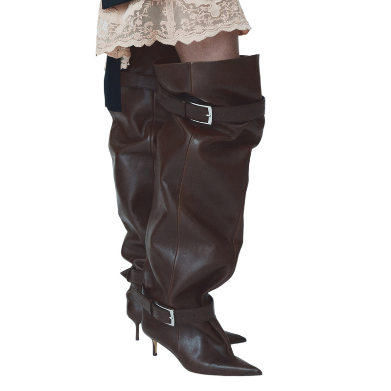 New European and American style long boots, women's high-heeled black knee-high boots, wide-leg boots, and women's riding boots
