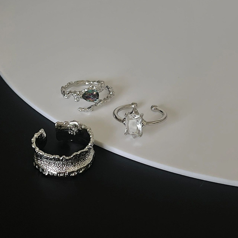 Fashion Square Copper Irregular Pleated Inlay Rhinestones Open Ring 1 Piece