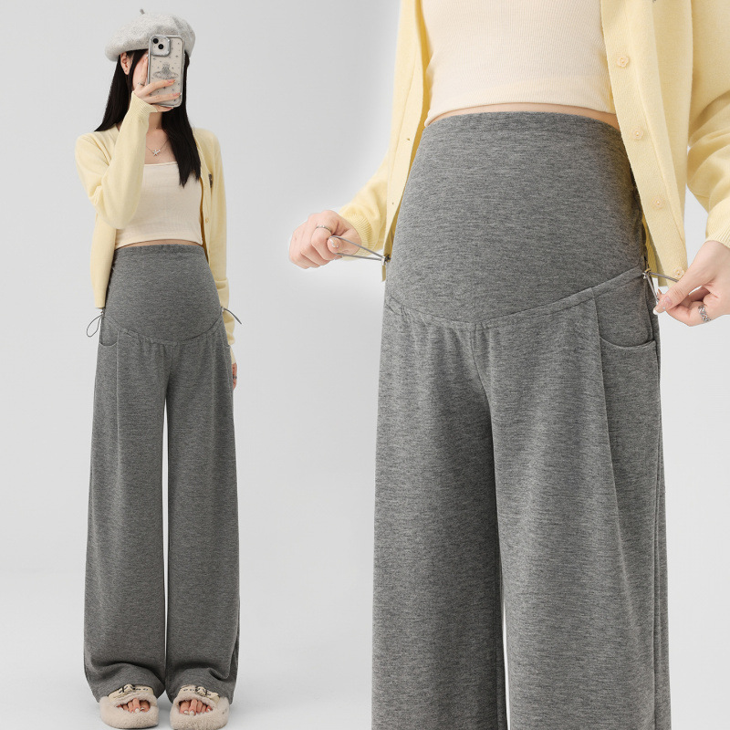 Real Shot of Maternity Pants for Autumn and Winter, Fleece-Lined and Thickened, 2025 New Style, Non-Tightening, Wide-Leg Pants, Long Pants