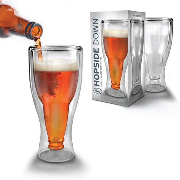 De doble capa de vidrio botella de cerveza invertida taza de cerveza de vidrio de doble capa Bar discoteca taza personalizada
