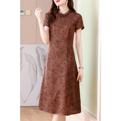 Little Western style mom Summer wear new pattern 2023 Real silk mulberry silk gambiered Guangdong gauze Women's wear Dress