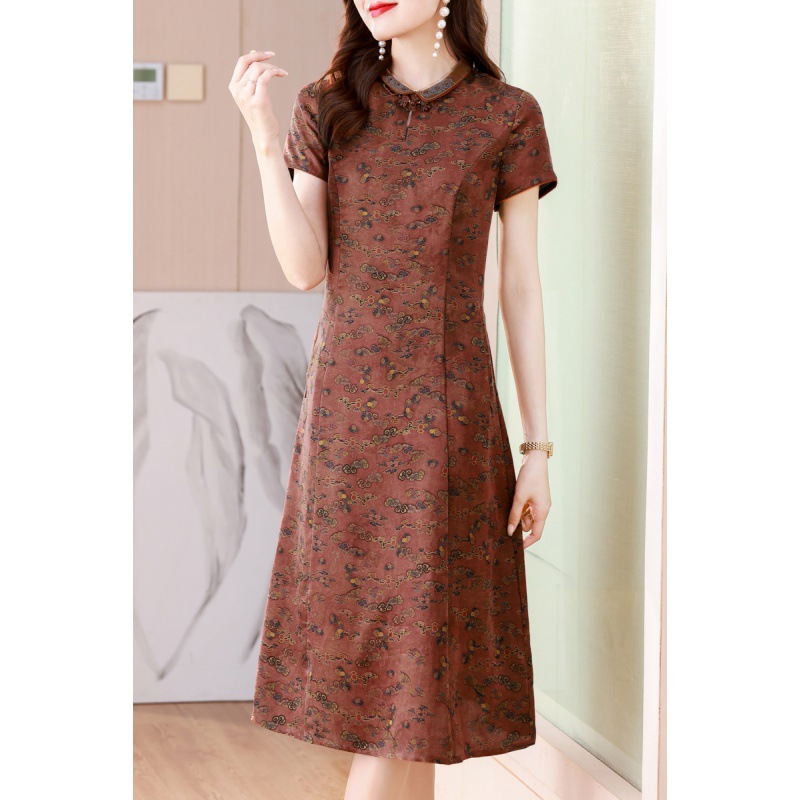 Little Western style mom Summer wear new pattern 2023 Real silk mulberry silk gambiered Guangdong gauze Women's wear Dress