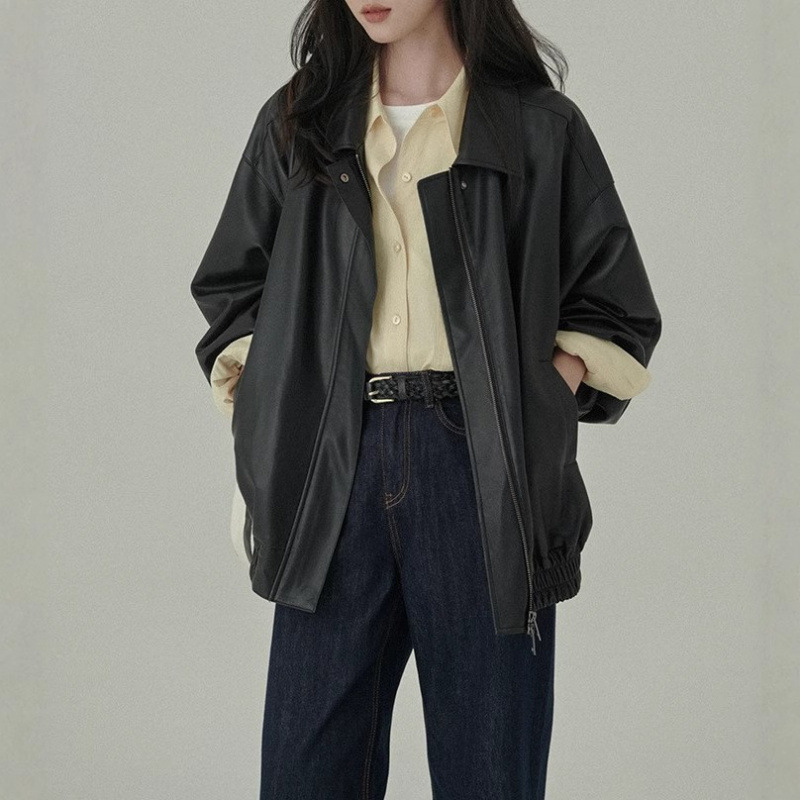 Haverice Restaurant's New Classic Entry-Level Sweet and Cool Girl Autumn Simple Soft Jacket Leather Jacket