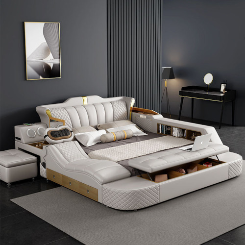 Luxury Leather Bed, Multi-functional Massage Tatami Storage Leather Art Bed, Bedroom, Large Apartment, Foreign Trade Bed 