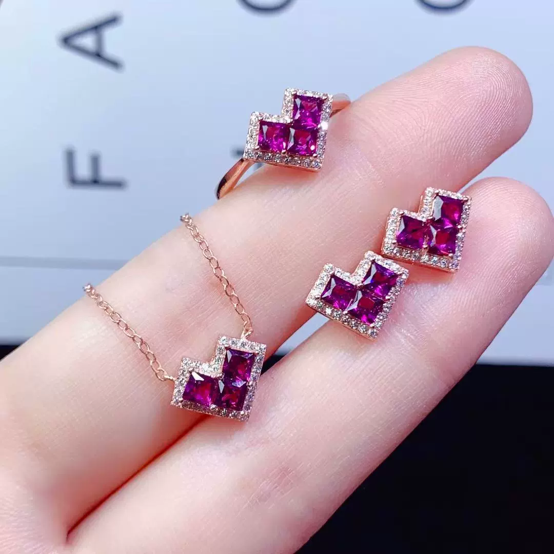 Набор серег-подвесок с натуральным магниево-алюминиевым гранатом, стерлинговое серебро 925 пробы, инкрустированное квадратным сердцем, легкое, роскошное, высококачественное ощущение.