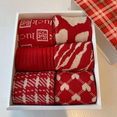 New year socks gules Good luck cotton material Two-sided Socks box-packed WZ011103