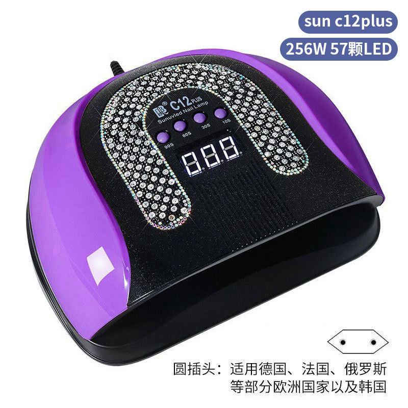 Lámpara de manicura inteligente de alta gama de luz de terapia de diamante 256W de alta potencia de pegamento de vinilo lámpara de horneado de dos manos secador de uñas transfronterizas