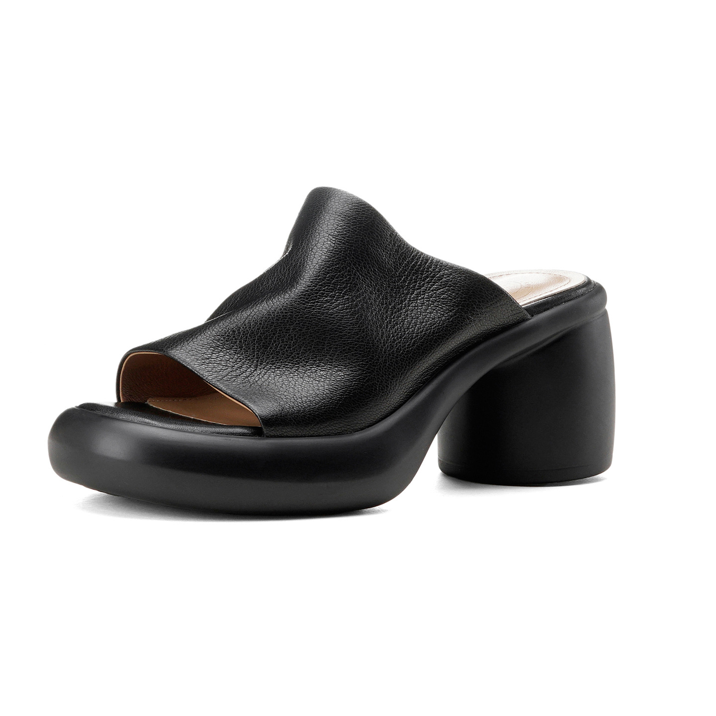 Sandal cao gót nữ hở mũi quai ngang da dê thật, gót 7 cm — đen chi tiết 26