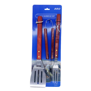 Amazon Specializes in Barbecue Tools Combination Stainless Steel Wooden Handle Binding Card Commonly Used 3-piece Grill Set
