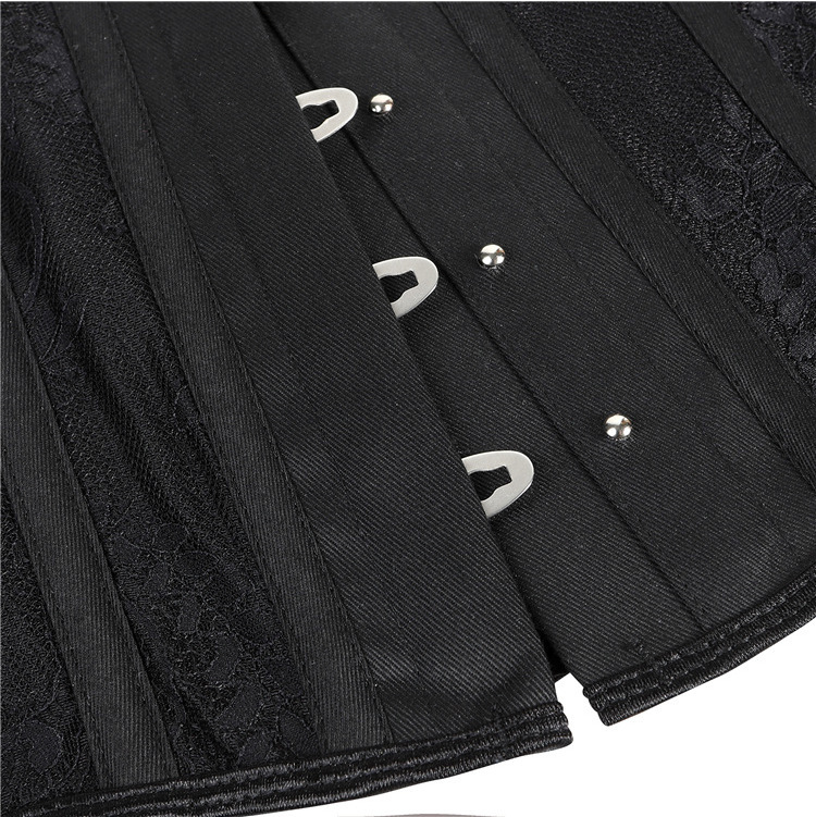 Camisa corta negra sexy jacquard hueco en forma de cuerpo, soporte de pecho y cintura sellado en forma de cinturón un cabello