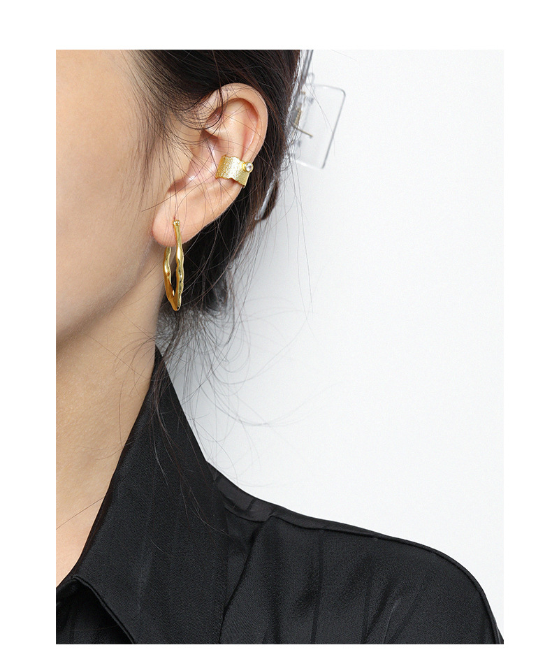 Water Plating Gold Plating Process 925 Sterling Silver Ear Needle Material Niche Design Sense Minimalist Wild Irregular Surface Texture S925 Sterling Silver Earrings