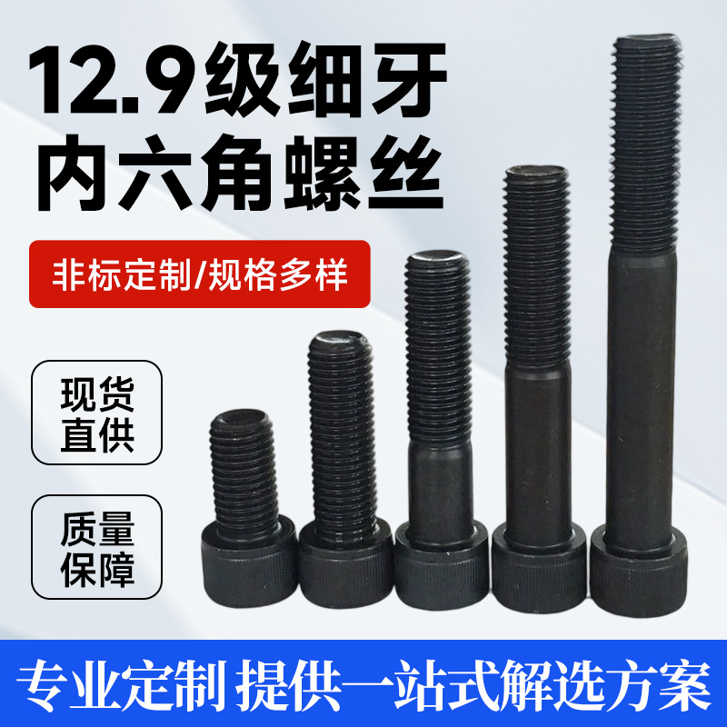 12.9 Grade Metric Fine Thread Hex Socket Screws Fine Thread M10-1.25 Connectors Hardware Fasteners Tools
