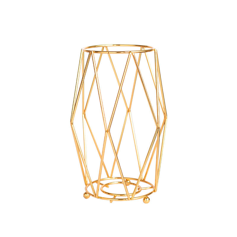Jarrón de cristal dorado con forma de diamante, estilo INS, para decoración floral de escritorio, arreglo floral hidropónico, estilo INS, venta al por mayor del fabricante.