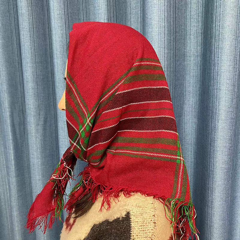 Older adults headscarf rural women striped square scarf traditional grandmas' headscarf elderly extra thick grandmother four-sided scarf for women