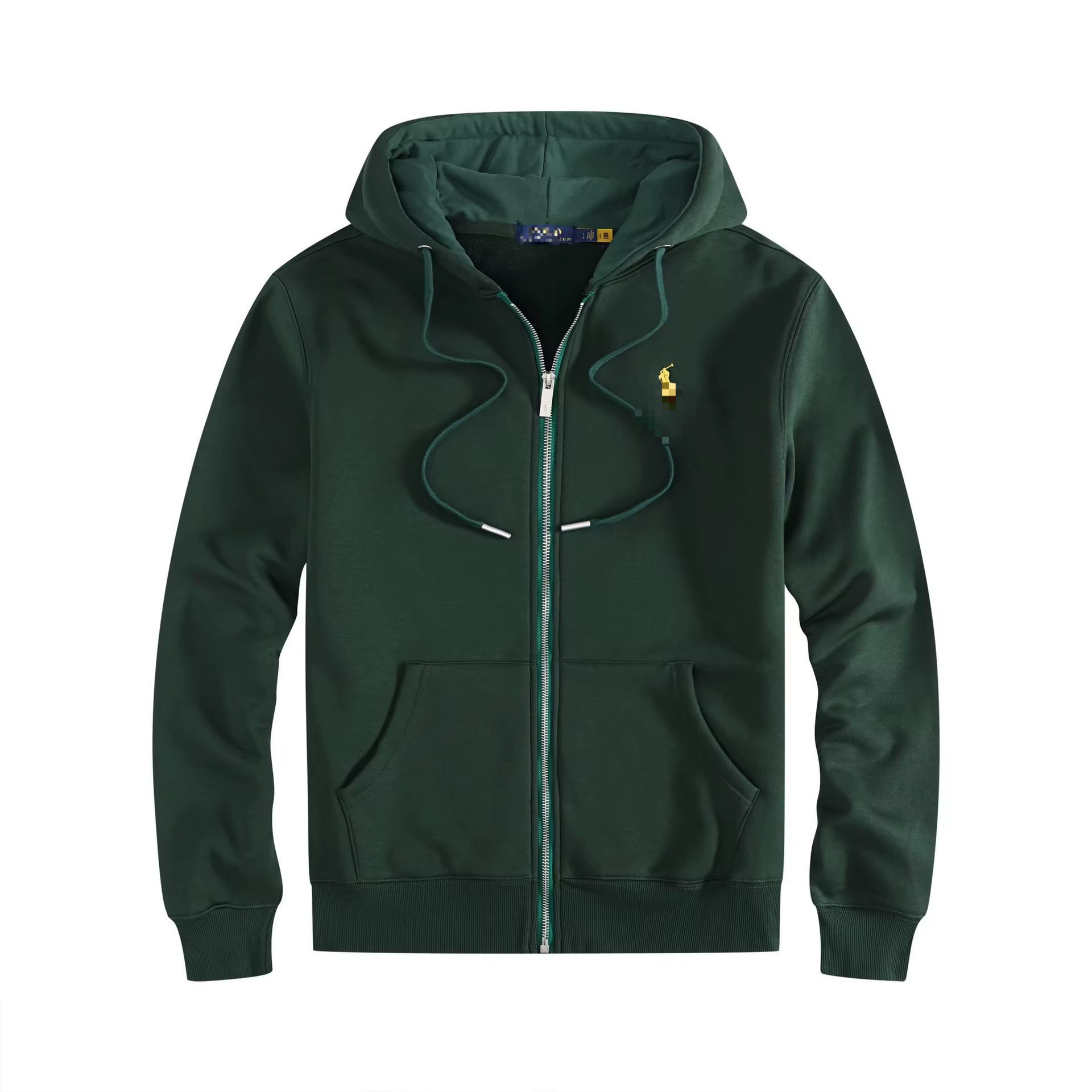 Demi-season fleece hoodie, men's zip cardigan with embroidered pony, casual fit, sizes S–XXXL