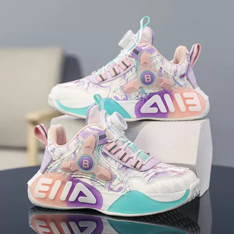 Детские кроссовки для девочек, весна 2025, новые спортивные баскетбольные кроссовки для девочек, мягкая подошва, дышащая сетка, с поворотной застежкой