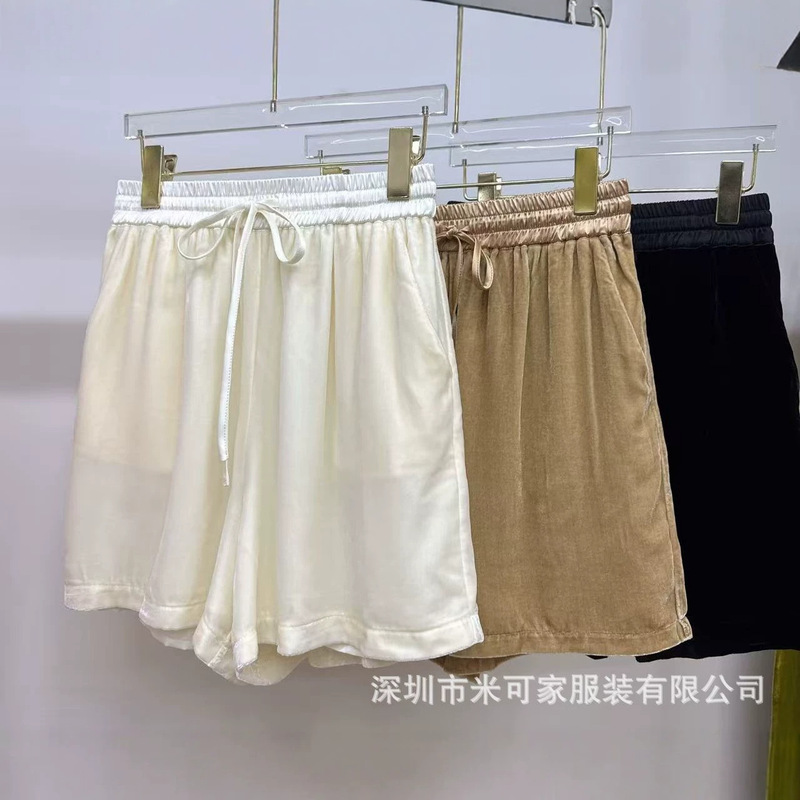 Silk Velvet Casual Shorts for Women 2026 Summer New Style Loose Versatile High-Waisted Drapey Wide-Leg Pants for Women