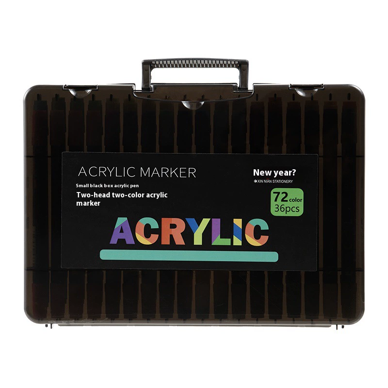 Acrylic two‑head marker set, 72 colors, waterproof, portable black case