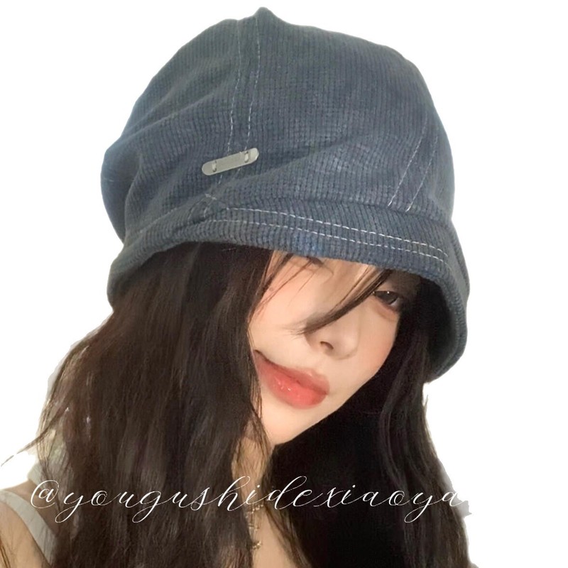 废土风小檐抽绳堆堆帽子女秋冬季复古休闲百搭包头帽冷帽男显脸小|undefined
