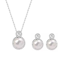 网红直播仿真淡水珍珠贝珠满钻耳环女款轻奢吊坠项链套装节日礼物