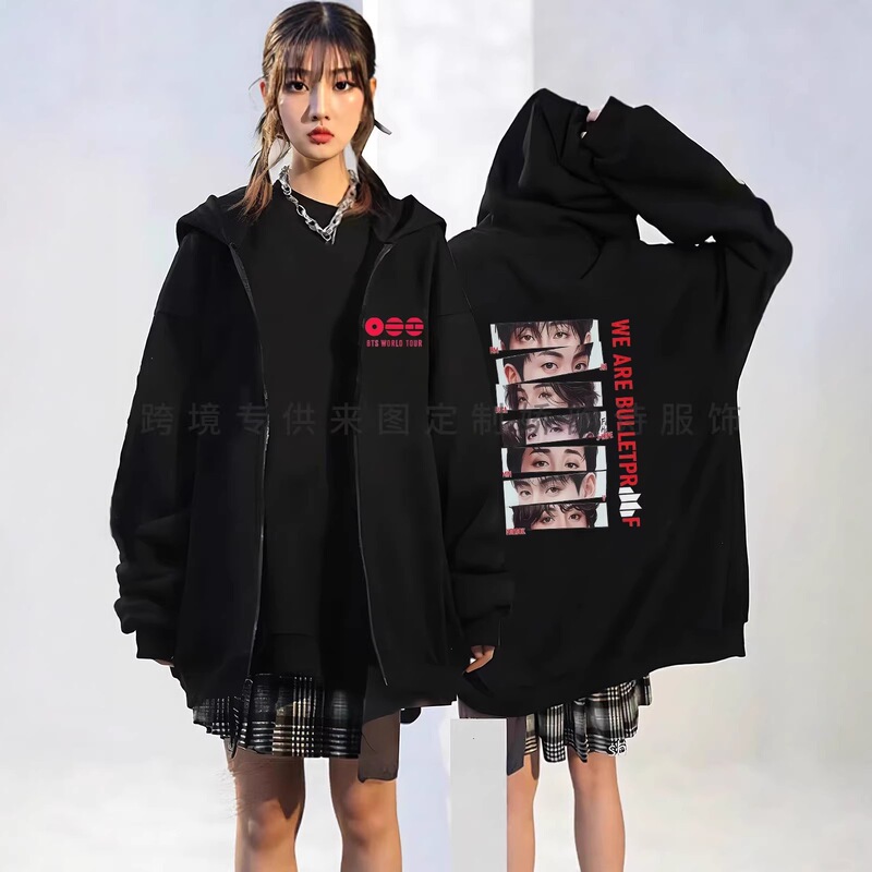 Bts Zip-Up Hoodie, Exclusively for Cross-Border Sales, Korean Idol Fan Clothing, Loose Fit, Large Size, New Cardigan Bts Zip-Up Hoodie, Exclusively for Cross-Border Sales, Korean Idol Fan Clothing, Loose Fit, Large Size, New Cardigan