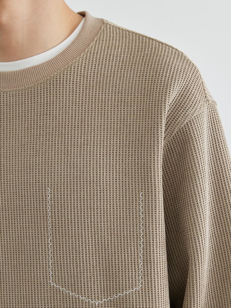 Velvet and Thickeneded High-End Spliced Round Neck Men's Sweatshirt 2025 Spring and Autum New Slightly Loose Pullover Top