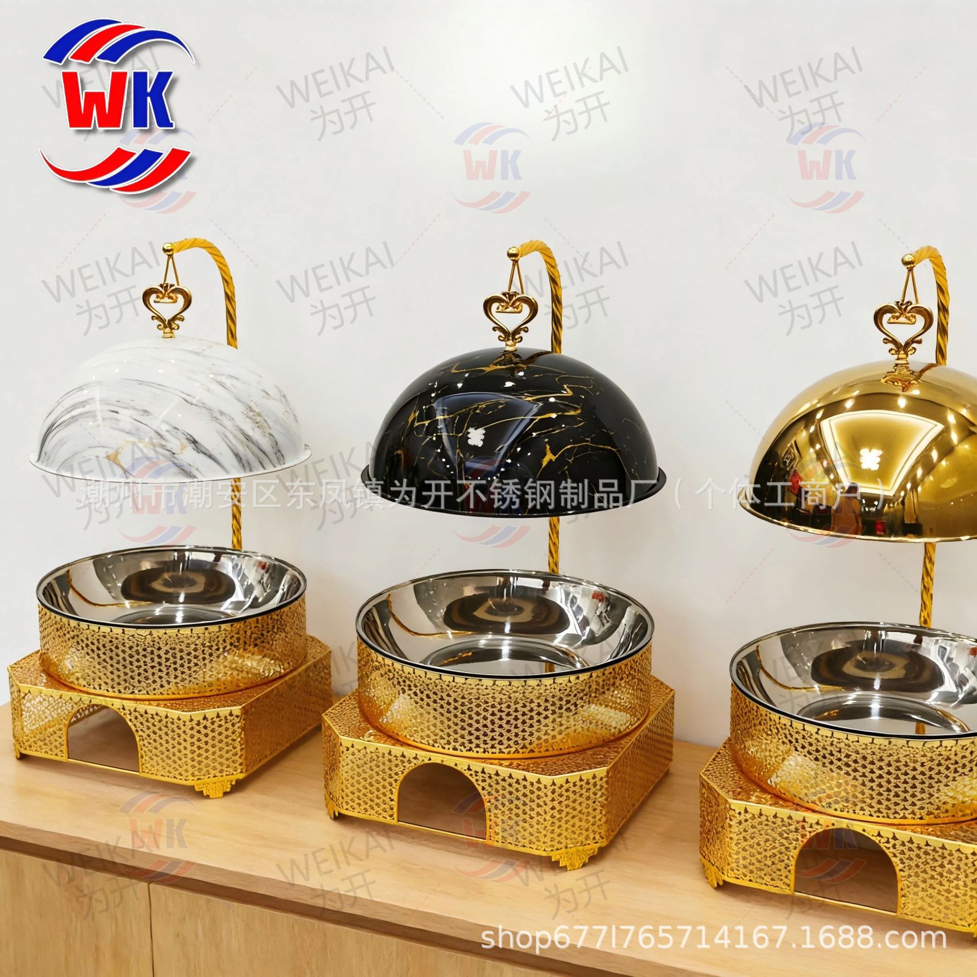 Fuente transfronteriza buffet dorado horno de lujo Hotel circular banquete de bodas horno de alcohol 8l horno de Buffy de acero inoxidable térmico image 3