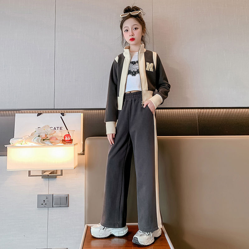 Traje de niña Otoño 2024 Moda y estilo occidental Nuevo estilo Niños medianos y grandes Casual Moda Primavera y otoño Niños Traje de dos piezas