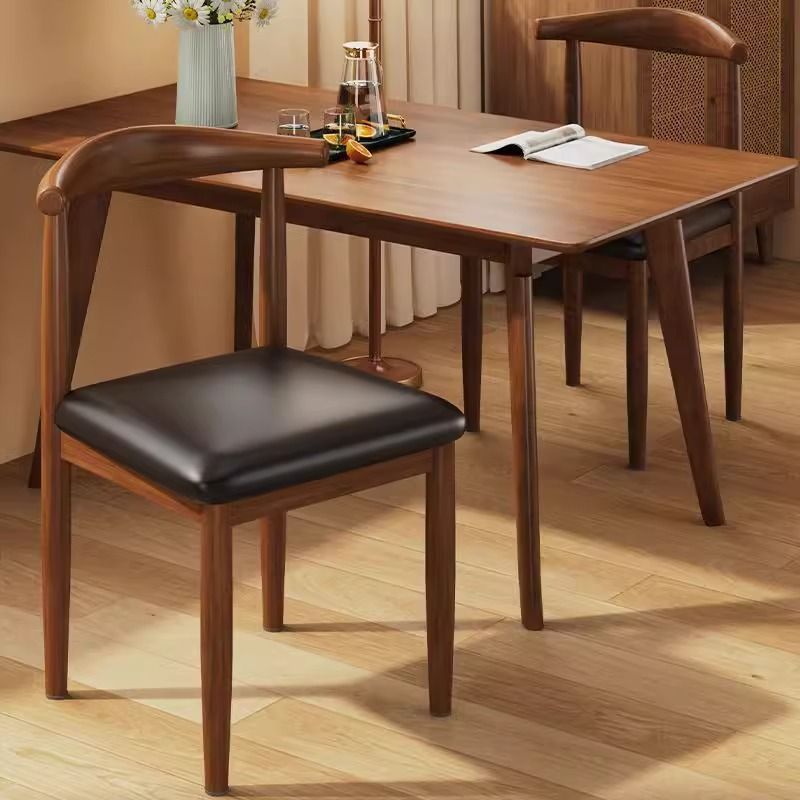 Dining Chair Home Log Style Desk Stool Modern Minimalist Restaurant Dining Table Back Chair Solid Wood Iron Horn Chair
