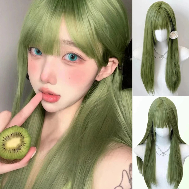 Wig Female Long Hair Fruit Green Full Headgear Lolita Photo Photo Forest Style Daily Fluffy Comic Long Straight Hair