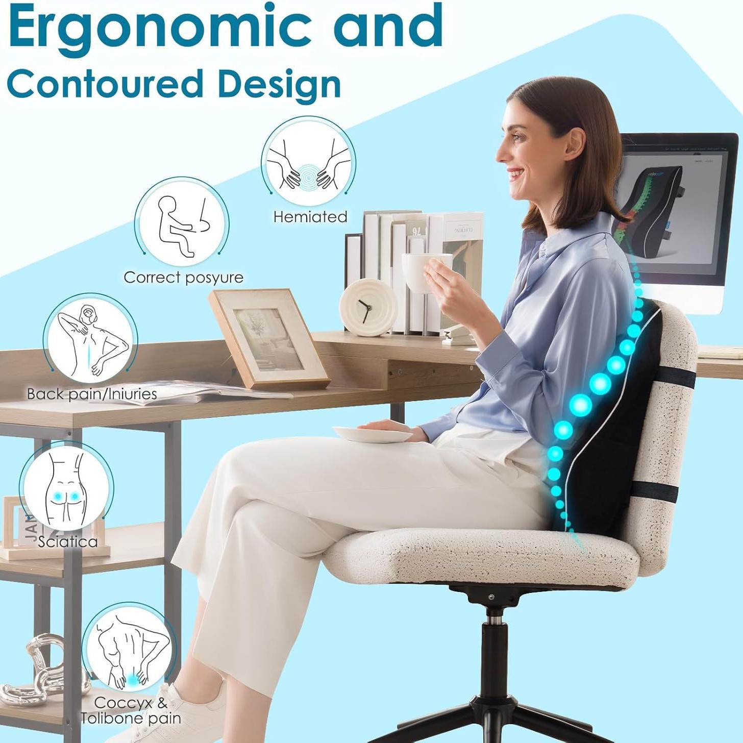 Cross-border memory foam slow rebound car seat gaming chair office seat lumbar support cushion lumbar support office sedentary 2